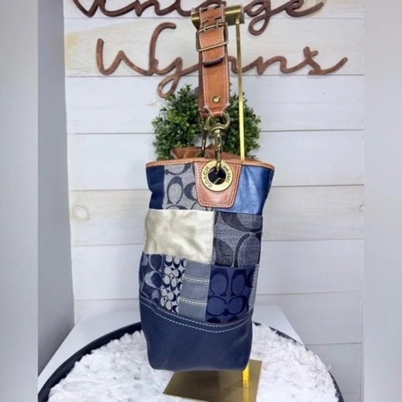 Coach Denim Patchwork Shoulder Bag 10003 Holiday 2006 Ltd Edition Leather Trim - Picture 3 of 16